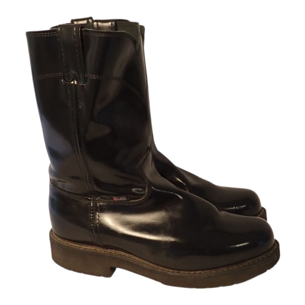 Justin Original Men's Cargo Work Boots Black Melo-Veal Leather 9.5 EE 4860 USA
